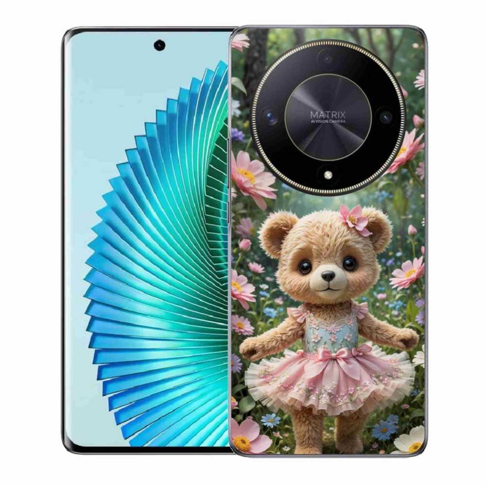 Gelový kryt mmCase na Honor Magic 6 Lite 5G - roztomilý medvídek v květinách