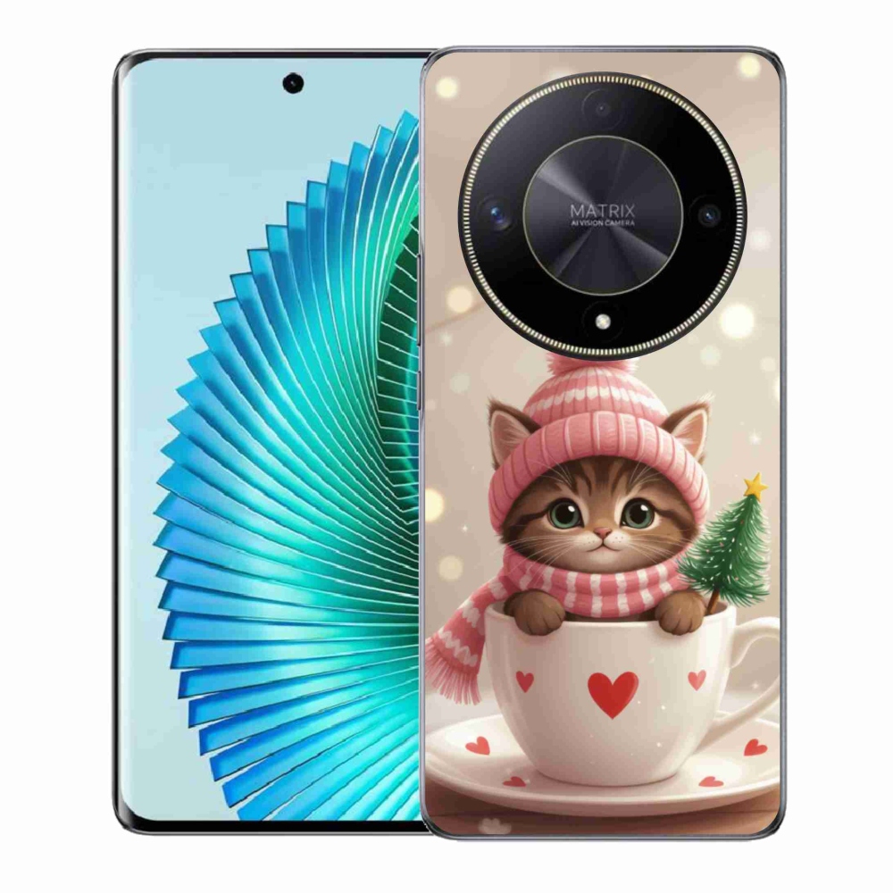 Gelový kryt mmCase na Honor Magic 6 Lite 5G - vánoční kotě v hrnku