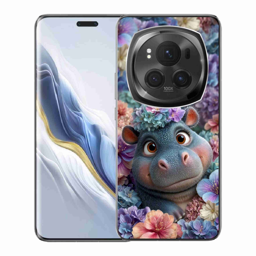 Gelový kryt mmCase na Honor Magic 6 Pro 5G - hrošík v květinách
