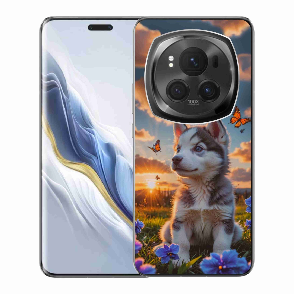 Gelový kryt mmCase na Honor Magic 6 Pro 5G - husky při západu slunce