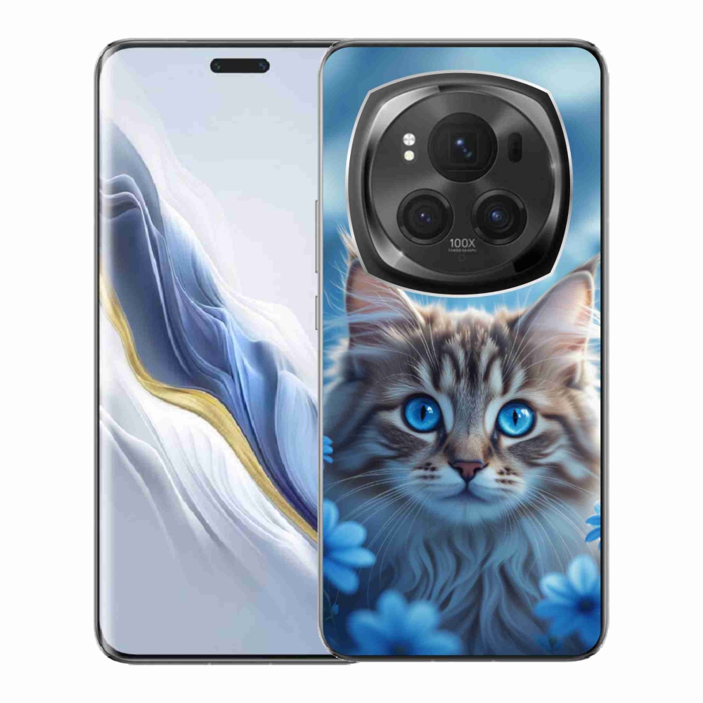 Gelový kryt mmCase na Honor Magic 6 Pro 5G - koťátko v modrých květech