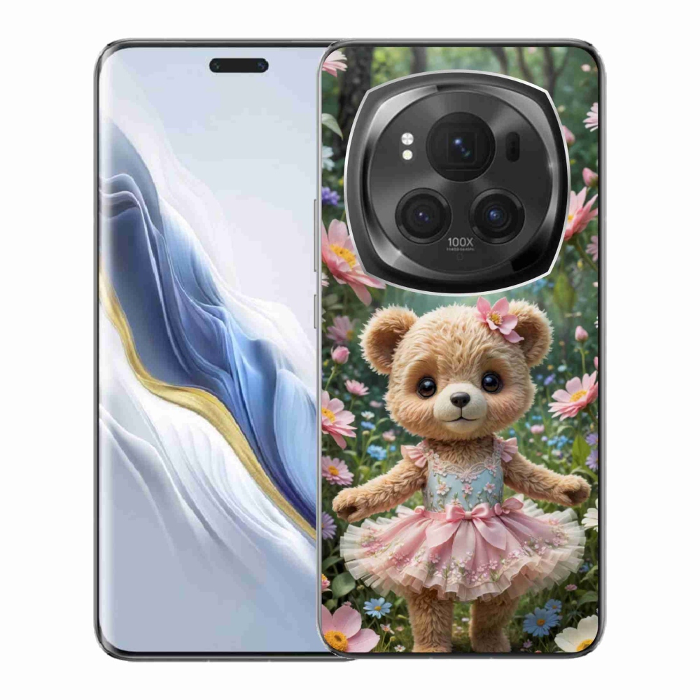 Gelový kryt mmCase na Honor Magic 6 Pro 5G - roztomilý medvídek v květinách