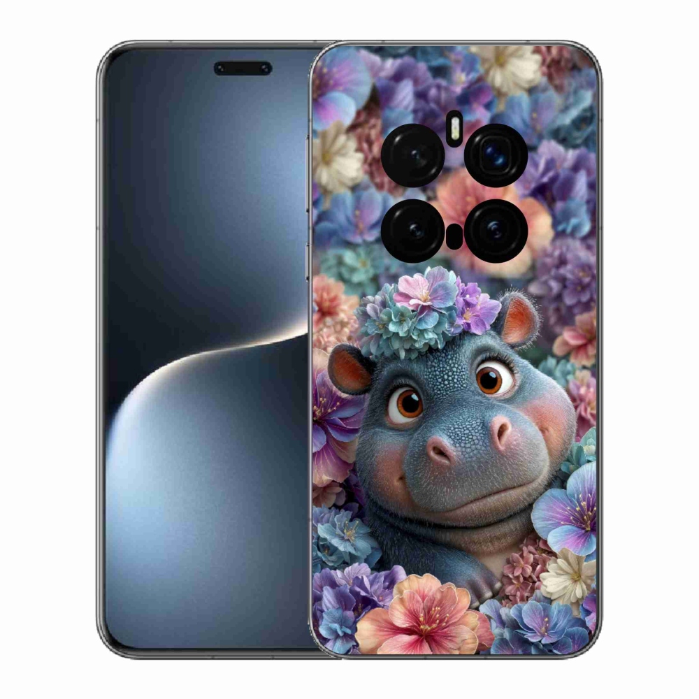 Gelový kryt mmCase na Honor Magic 7 Pro 5G - hrošík v květinách