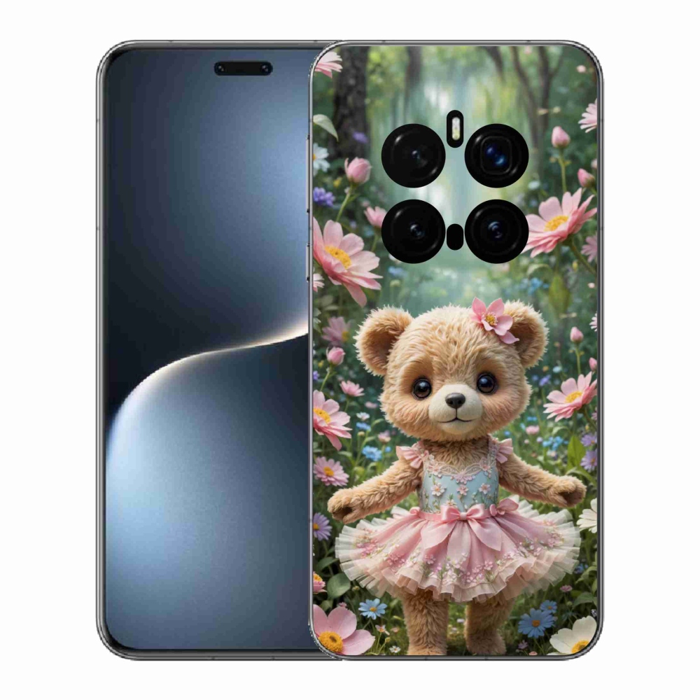 Gelový kryt mmCase na Honor Magic 7 Pro 5G - roztomilý medvídek v květinách