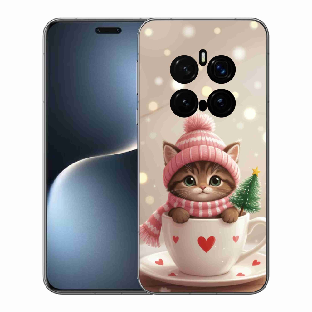 Gelový kryt mmCase na Honor Magic 7 Pro 5G - vánoční kotě v hrnku