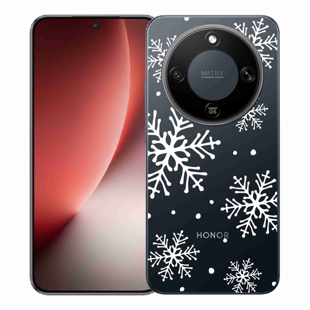 Gelový kryt mmCase na Honor Magic 8 Lite 5G - bílé vločky na průhledném pozadí
