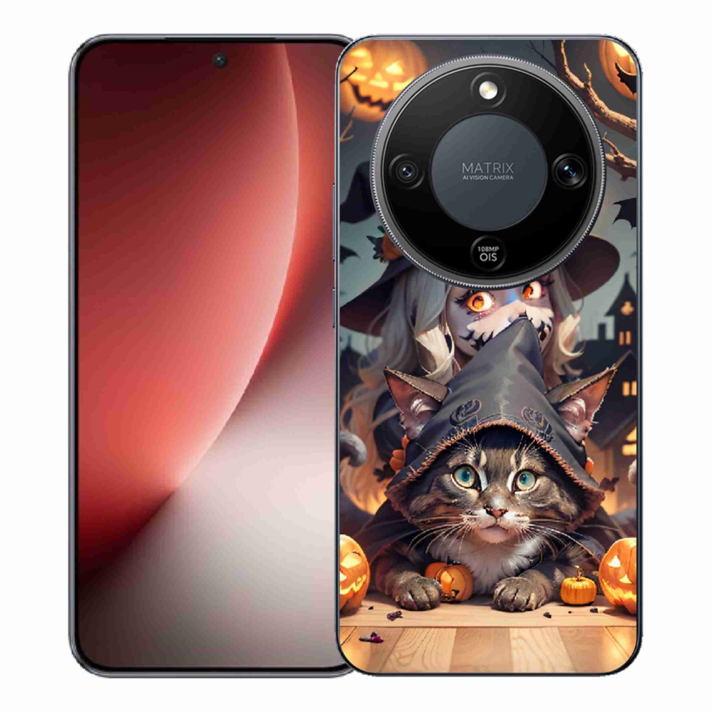 Gelový kryt mmCase na Honor Magic 8 Lite 5G - čarodějnice s kočkou