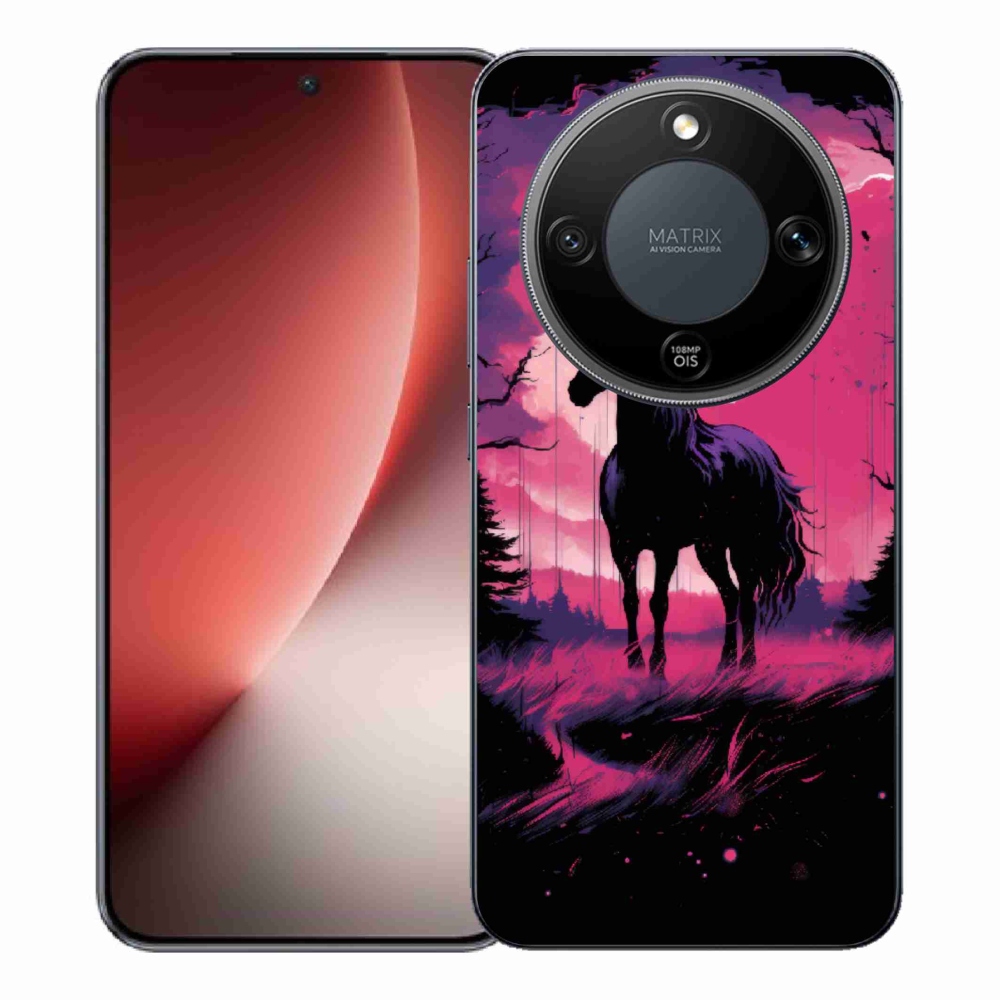 Gelový kryt mmCase na Honor Magic 8 Lite 5G - černý kreslený kůň 1