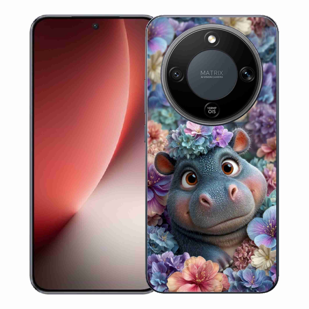 Gelový kryt mmCase na Honor Magic 8 Lite 5G - hrošík v květinách