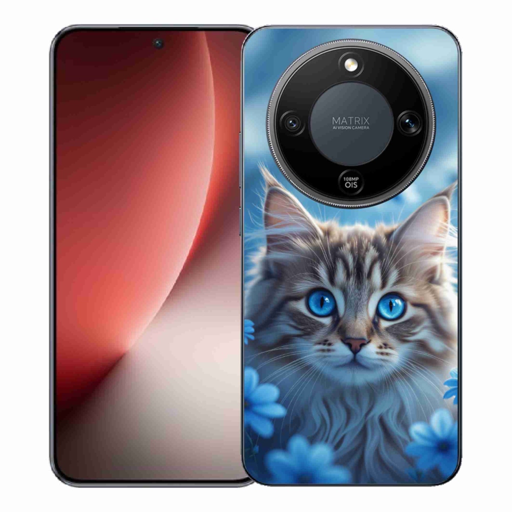 Gelový kryt mmCase na Honor Magic 8 Lite 5G - koťátko v modrých květech