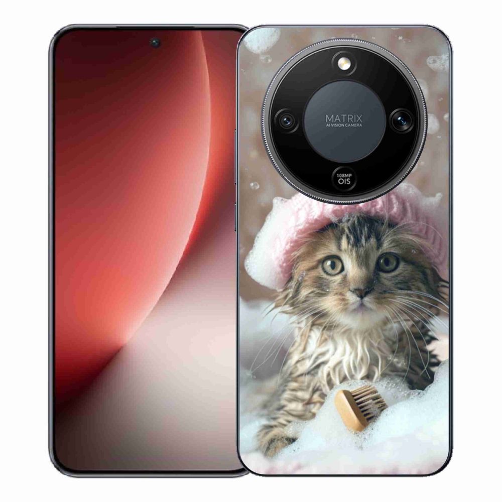 Gelový kryt mmCase na Honor Magic 8 Lite 5G - kotě a koupel