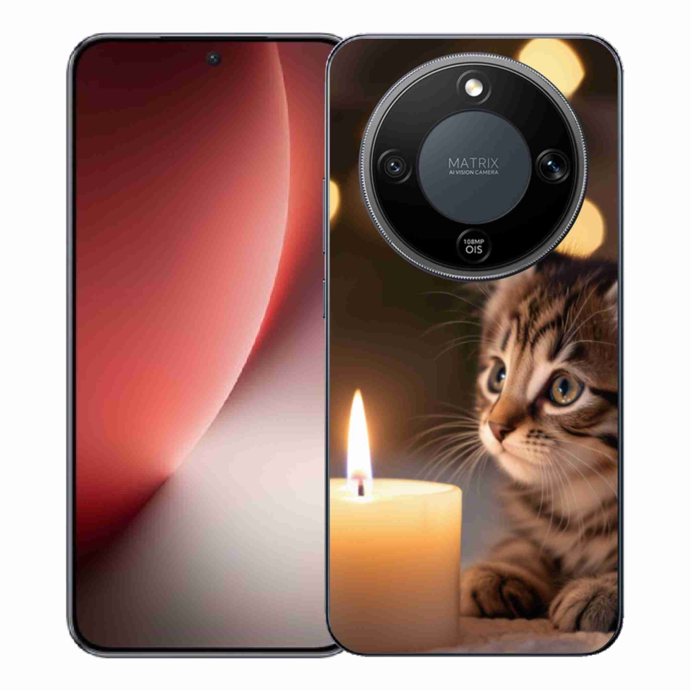 Gelový kryt mmCase na Honor Magic 8 Lite 5G - kotě a svíčka