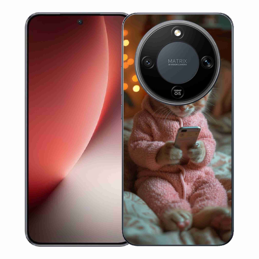 Gelový kryt mmCase na Honor Magic 8 Lite 5G - kotě s mobilem