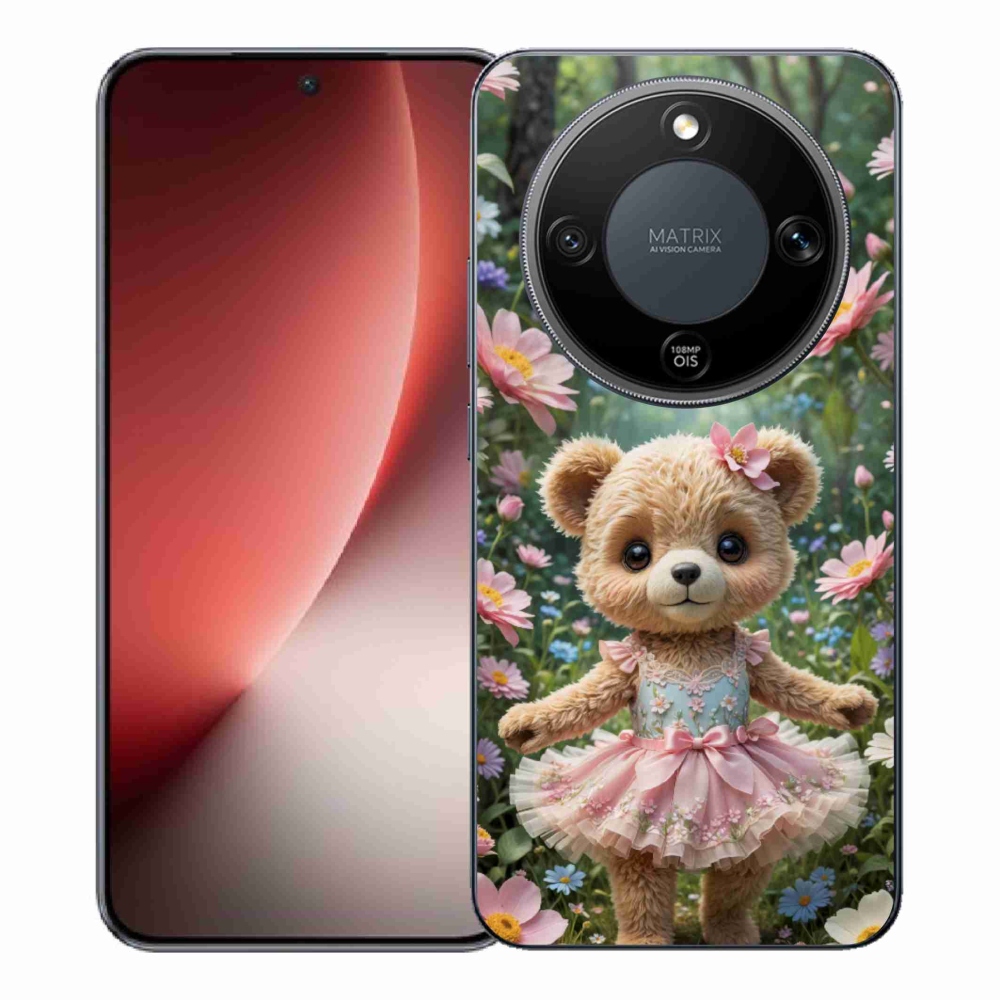 Gelový kryt mmCase na Honor Magic 8 Lite 5G - roztomilý medvídek v květinách