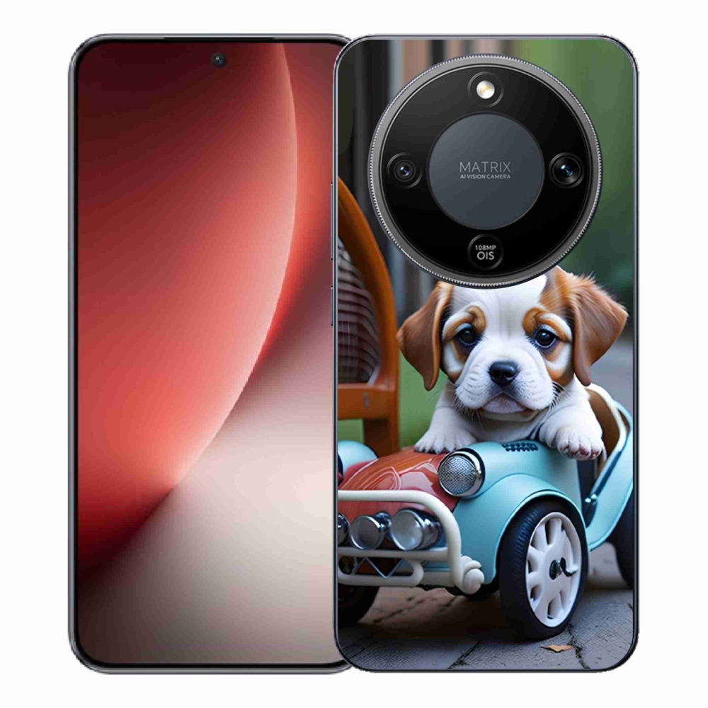 Gelový kryt mmCase na Honor Magic 8 Lite 5G - štěně v retro autě