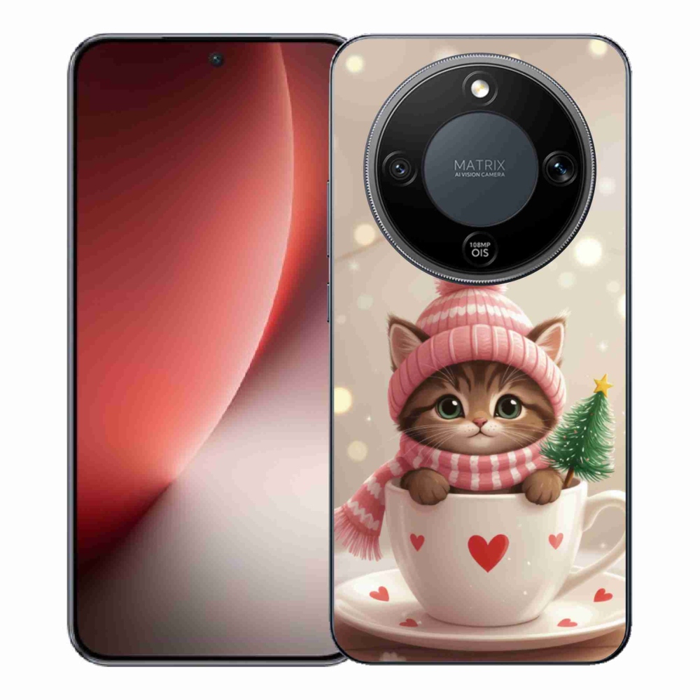 Gelový kryt mmCase na Honor Magic 8 Lite 5G - vánoční kotě v hrnku