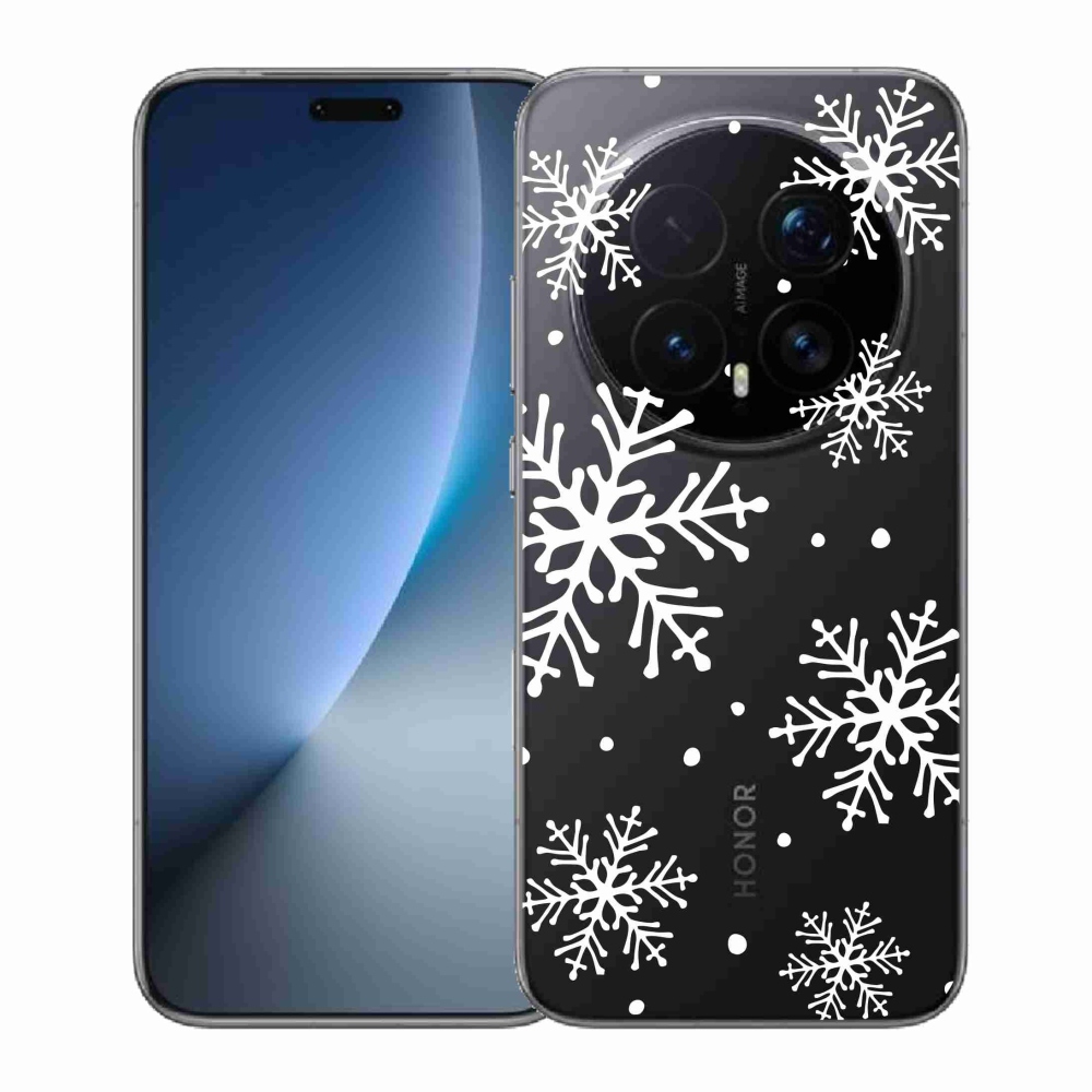Gelový kryt mmCase na Honor Magic 8 Pro - bílé vločky na průhledném pozadí