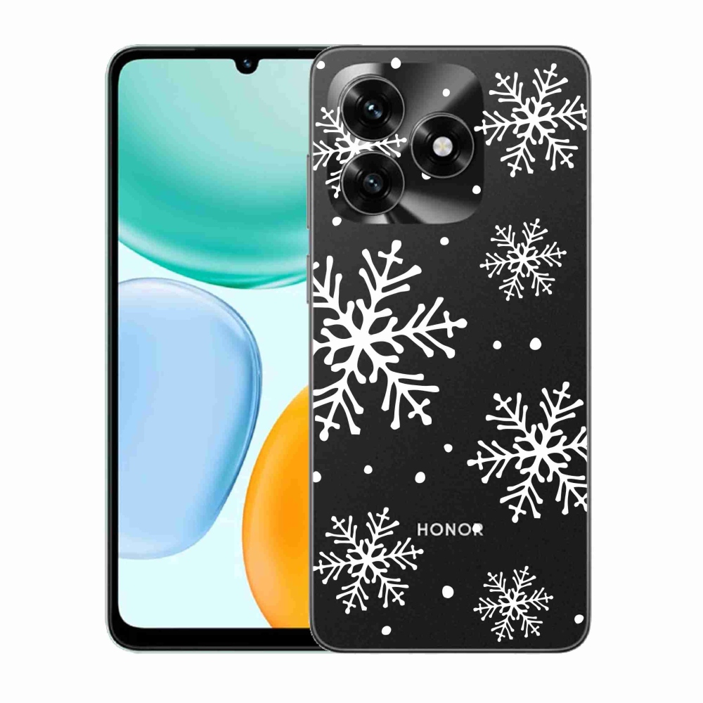 Gelový kryt mmCase na Honor X5c Plus - bílé vločky na průhledném pozadí