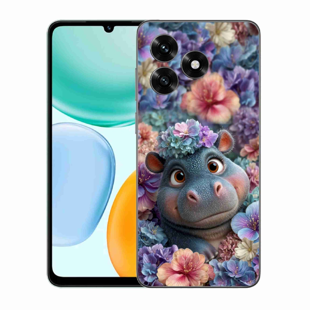 Gelový kryt mmCase na Honor X5c Plus - hrošík v květinách