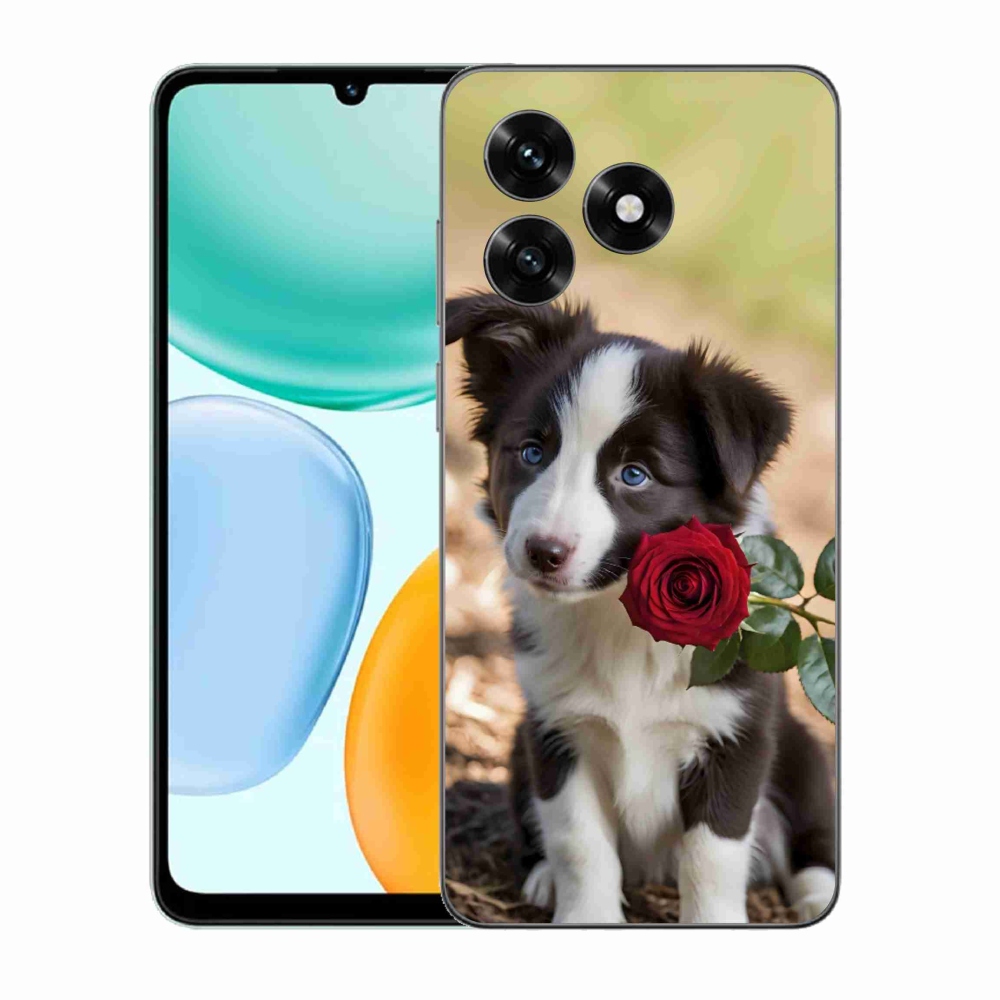 Gelový kryt mmCase na Honor X5c Plus - roztomilá border kolie s růží