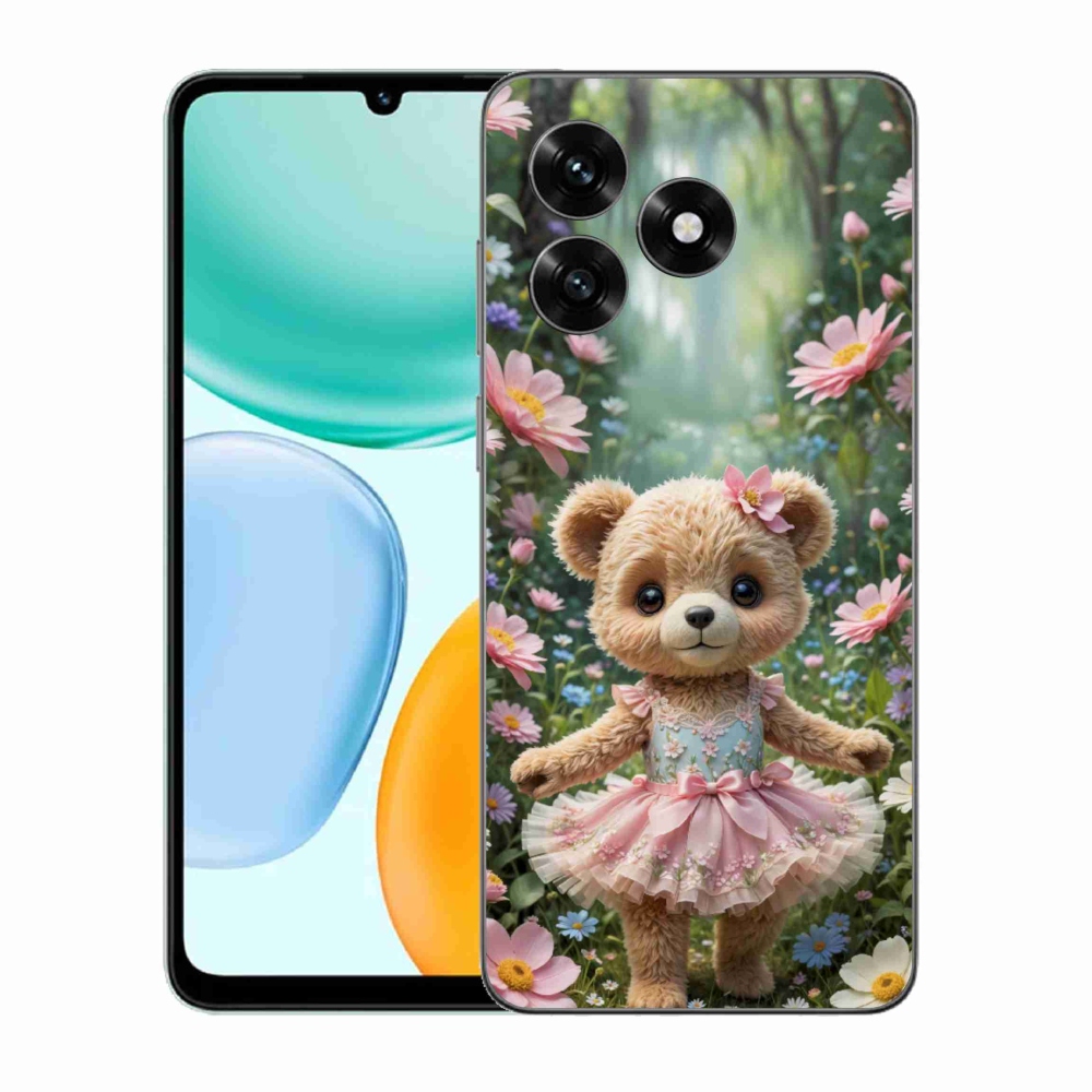 Gelový kryt mmCase na Honor X5c Plus - roztomilý medvídek v květinách