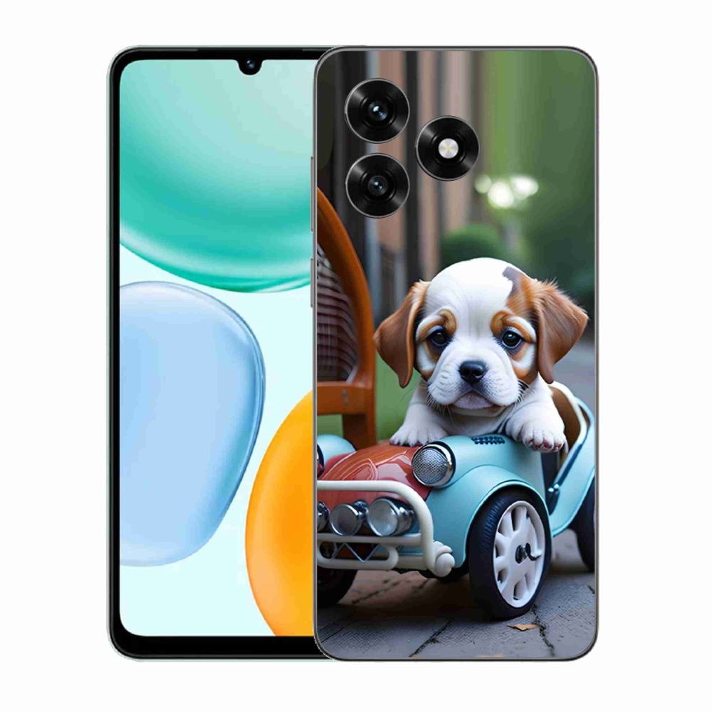 Gelový kryt mmCase na Honor X5c Plus - štěně v retro autě