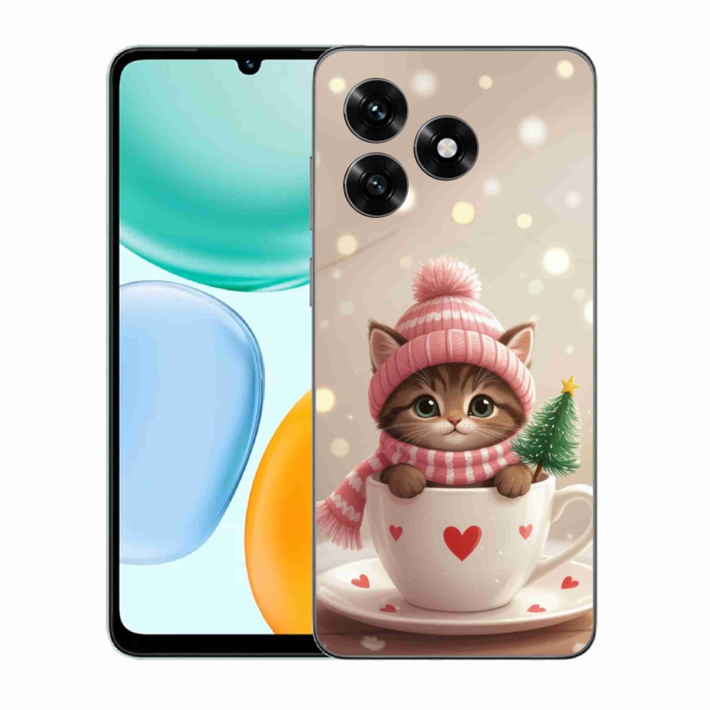 Gelový kryt mmCase na Honor X5c Plus - vánoční kotě v hrnku