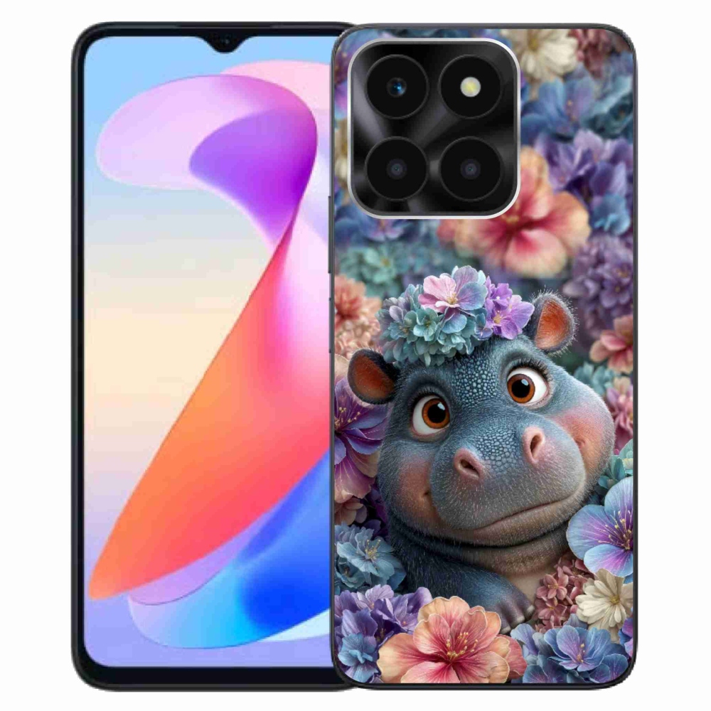Gelový kryt mmCase na Honor X6a - hrošík v květinách