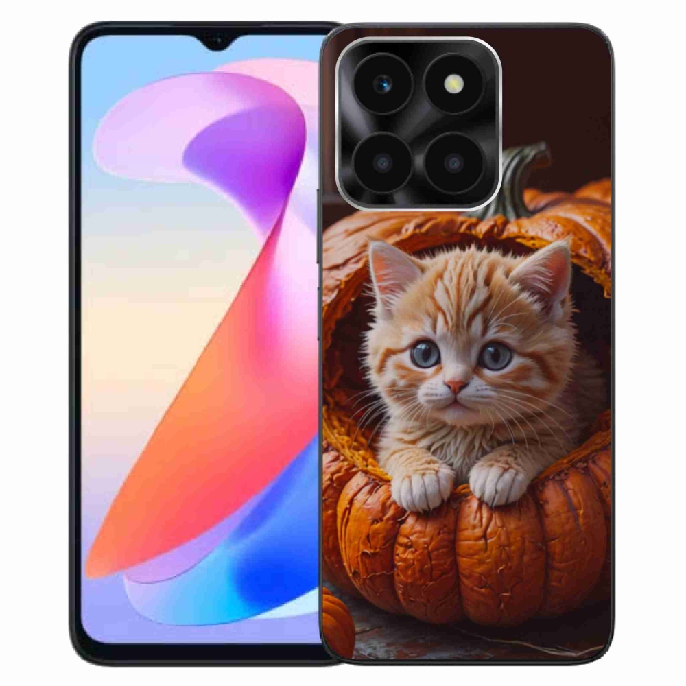 Gelový kryt mmCase na Honor X6a - kotě a dýně 2