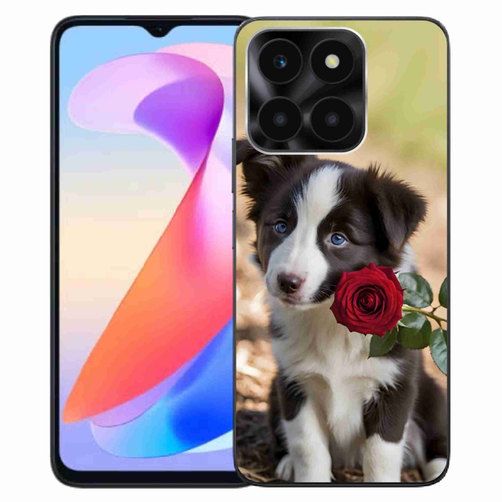 Gelový kryt mmCase na Honor X6a - roztomilá border kolie s růží