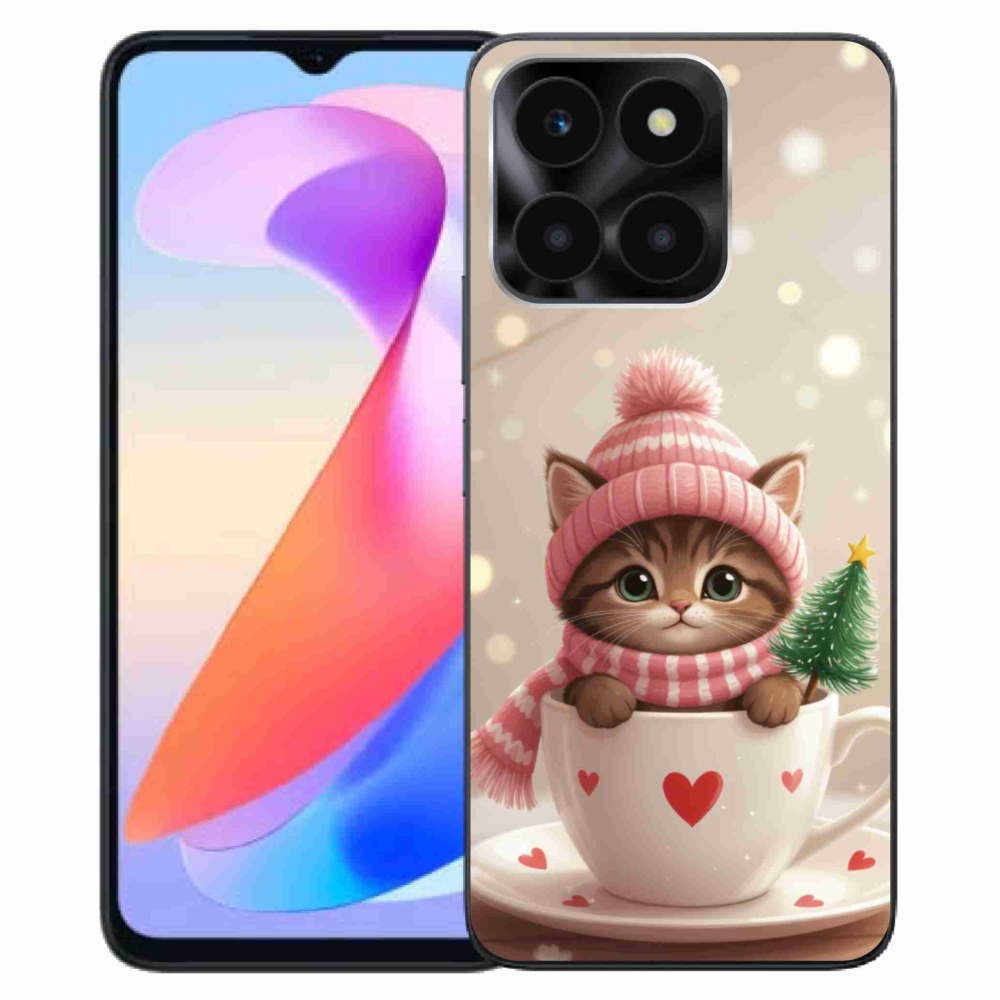Gelový kryt mmCase na Honor X6a - vánoční kotě v hrnku