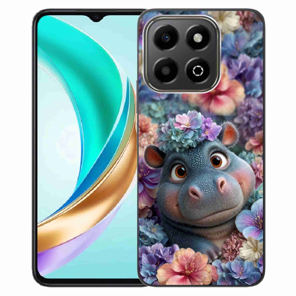 Gelový kryt mmCase na Honor X6b - hrošík v květinách