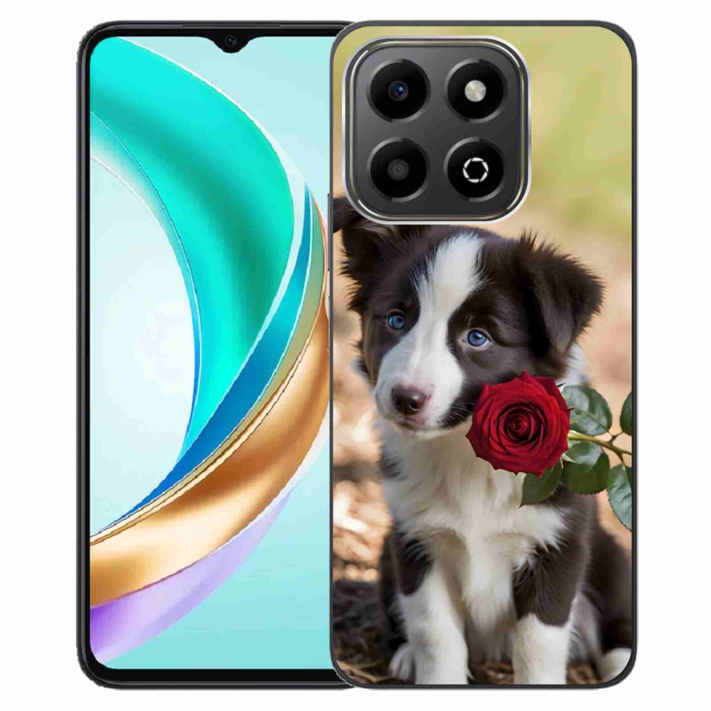 Gelový kryt mmCase na Honor X6b - roztomilá border kolie s růží