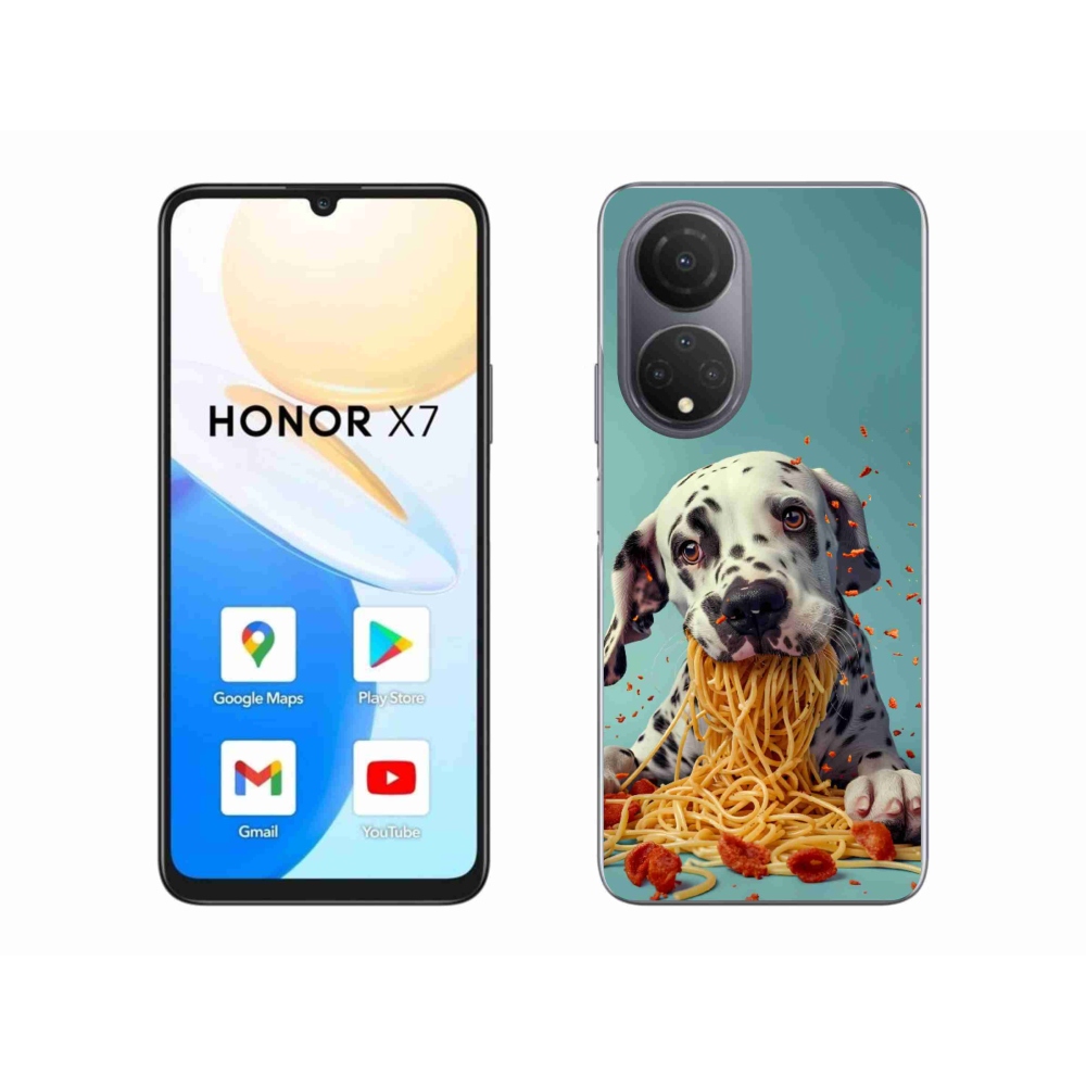 Gelový kryt mmCase na Honor X7 - dalmatin a špagety