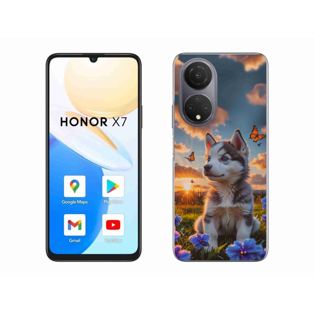 Gelový kryt mmCase na Honor X7 - husky při západu slunce