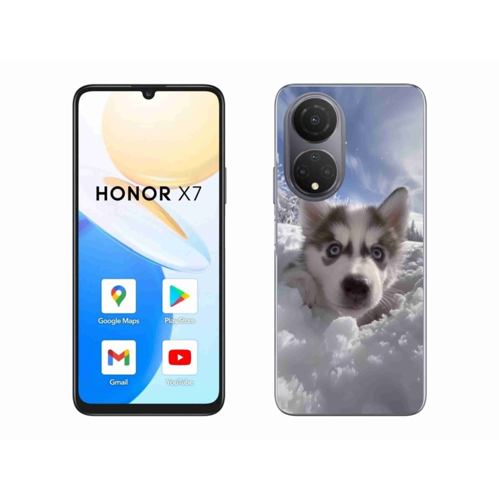 Gelový kryt mmCase na Honor X7 - husky ve sněhu