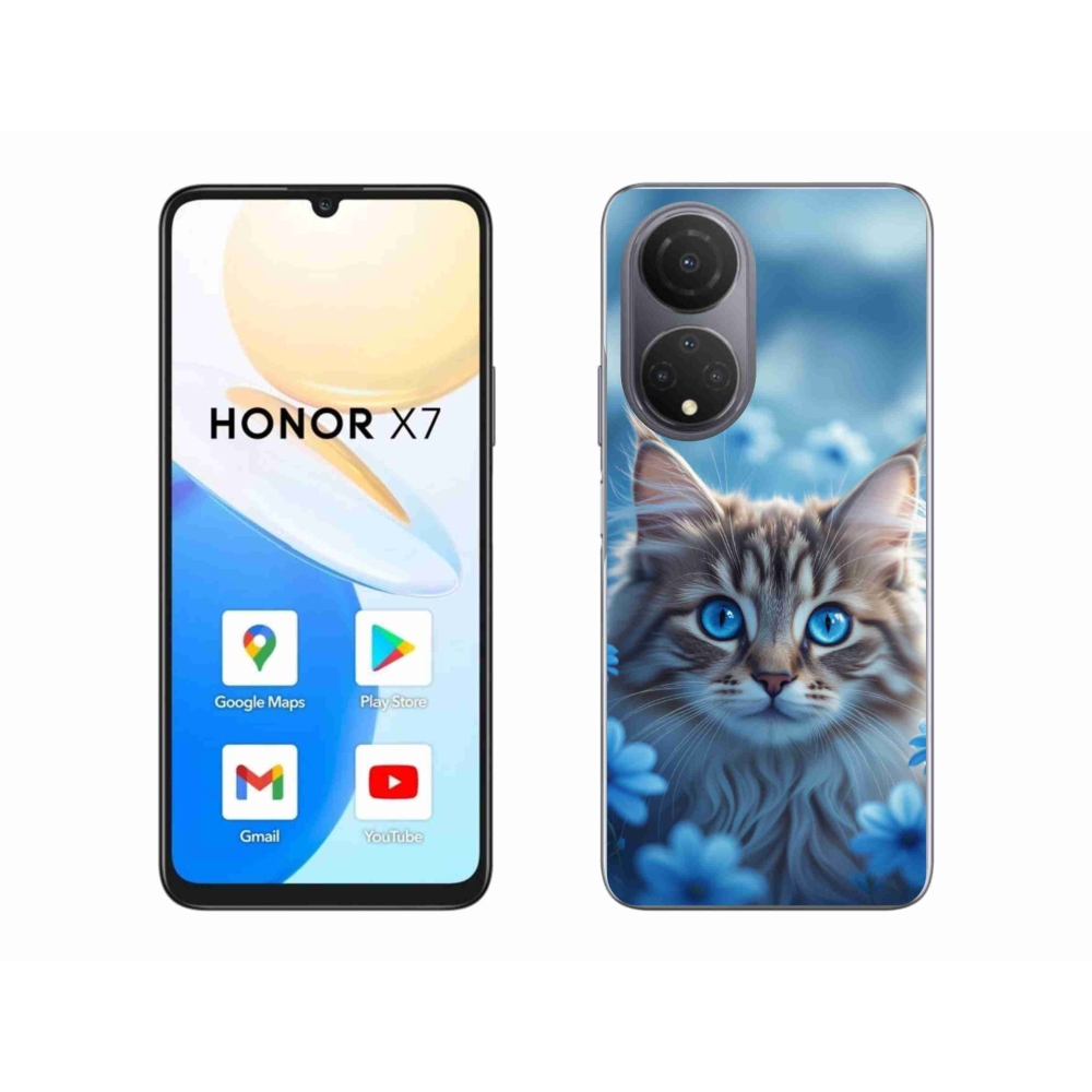 Gelový kryt mmCase na Honor X7 - koťátko v modrých květech
