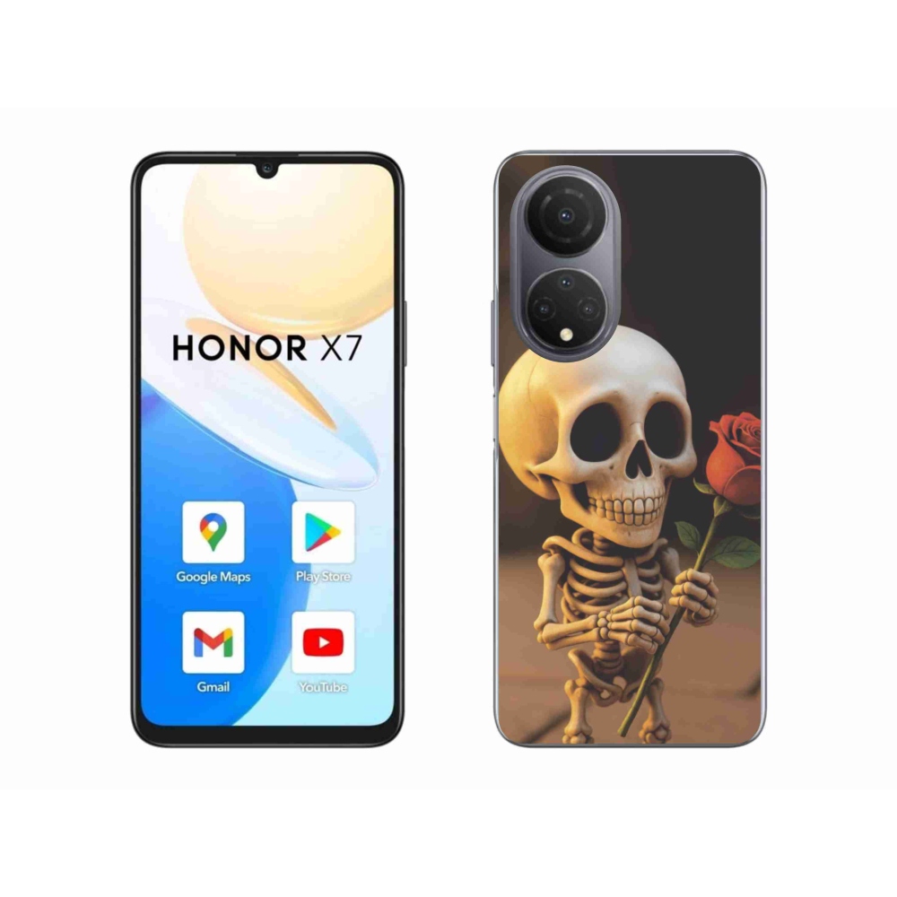 Gelový kryt mmCase na Honor X7 - kostlivec s růží