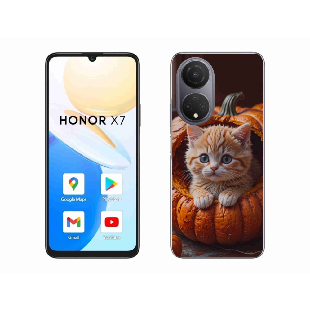 Gelový kryt mmCase na Honor X7 - kotě a dýně 2