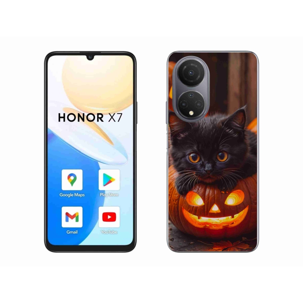 Gelový kryt mmCase na Honor X7 - kotě a dýně