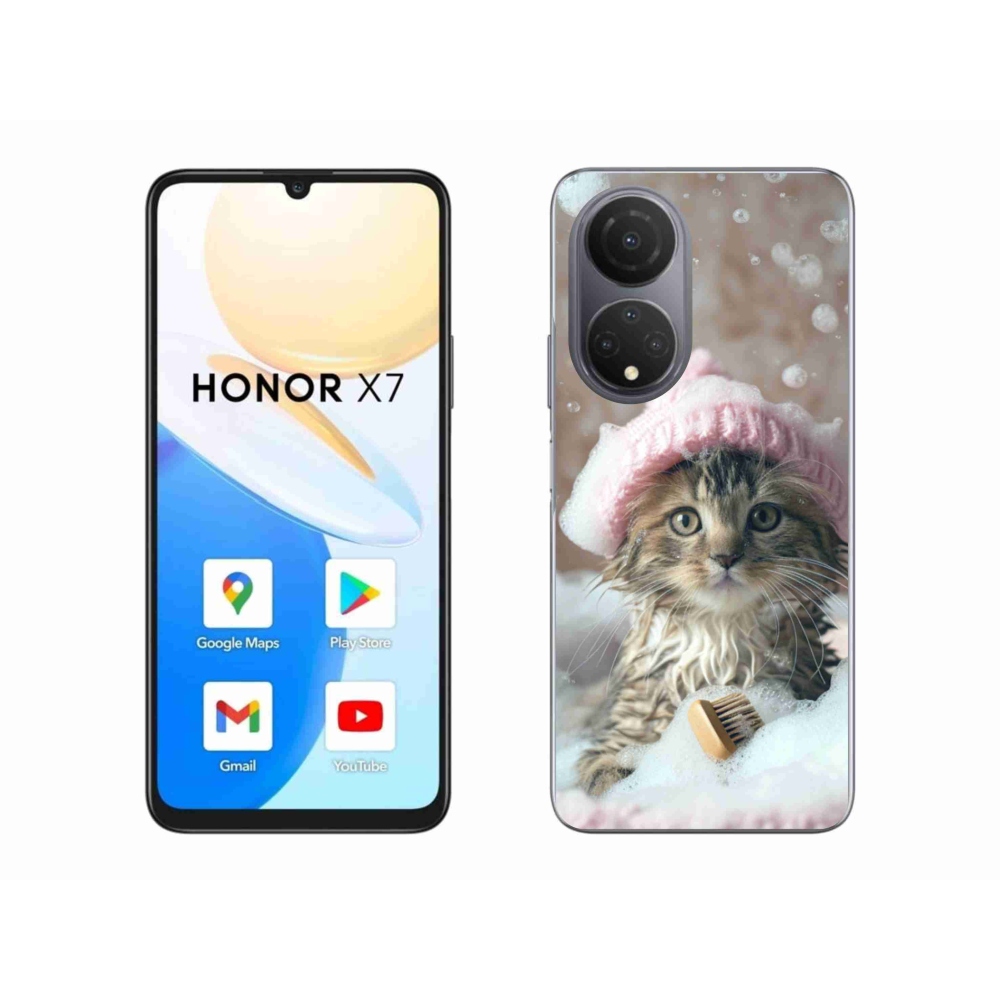 Gelový kryt mmCase na Honor X7 - kotě a koupel