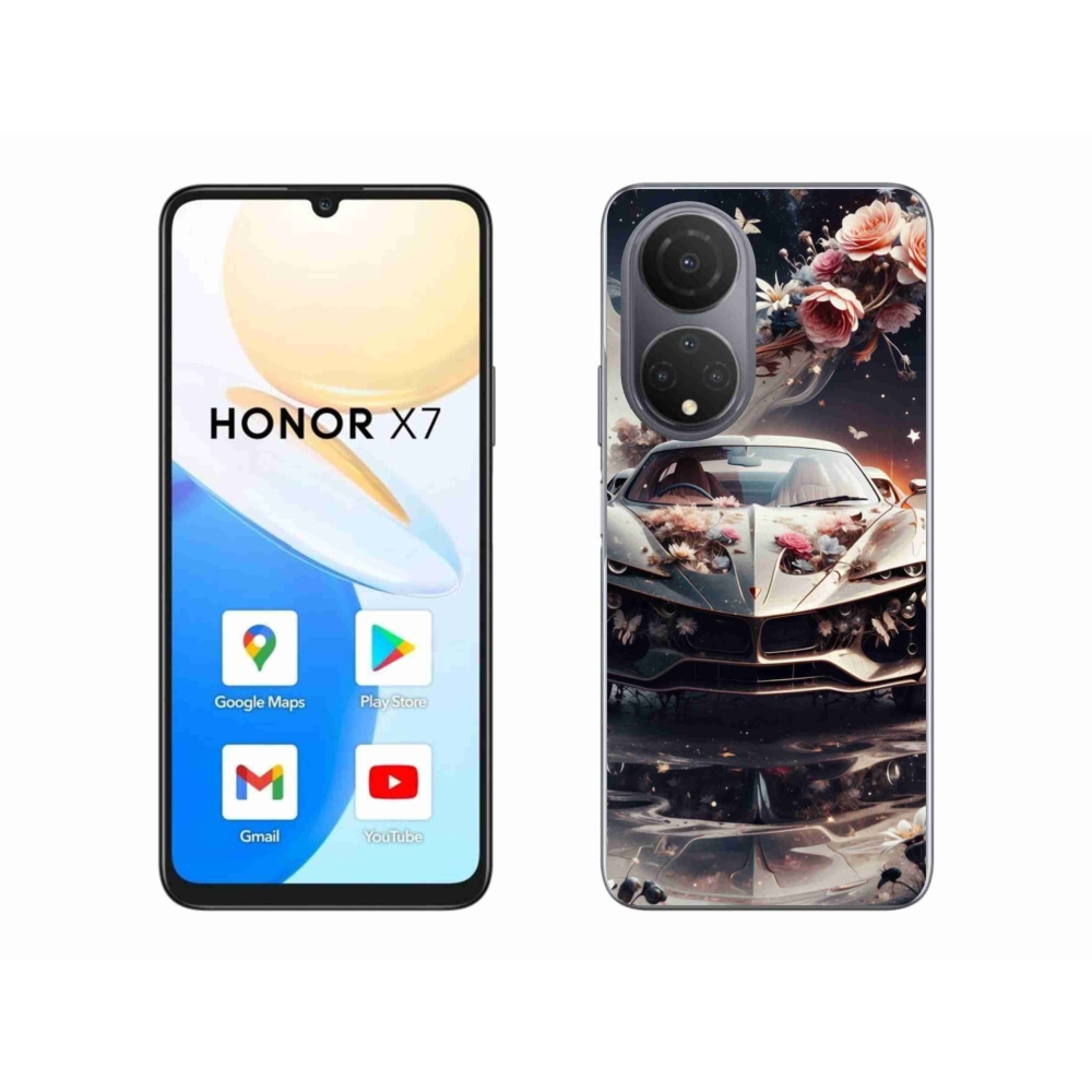 Gelový kryt mmCase na Honor X7 - květinový sportovní vůz