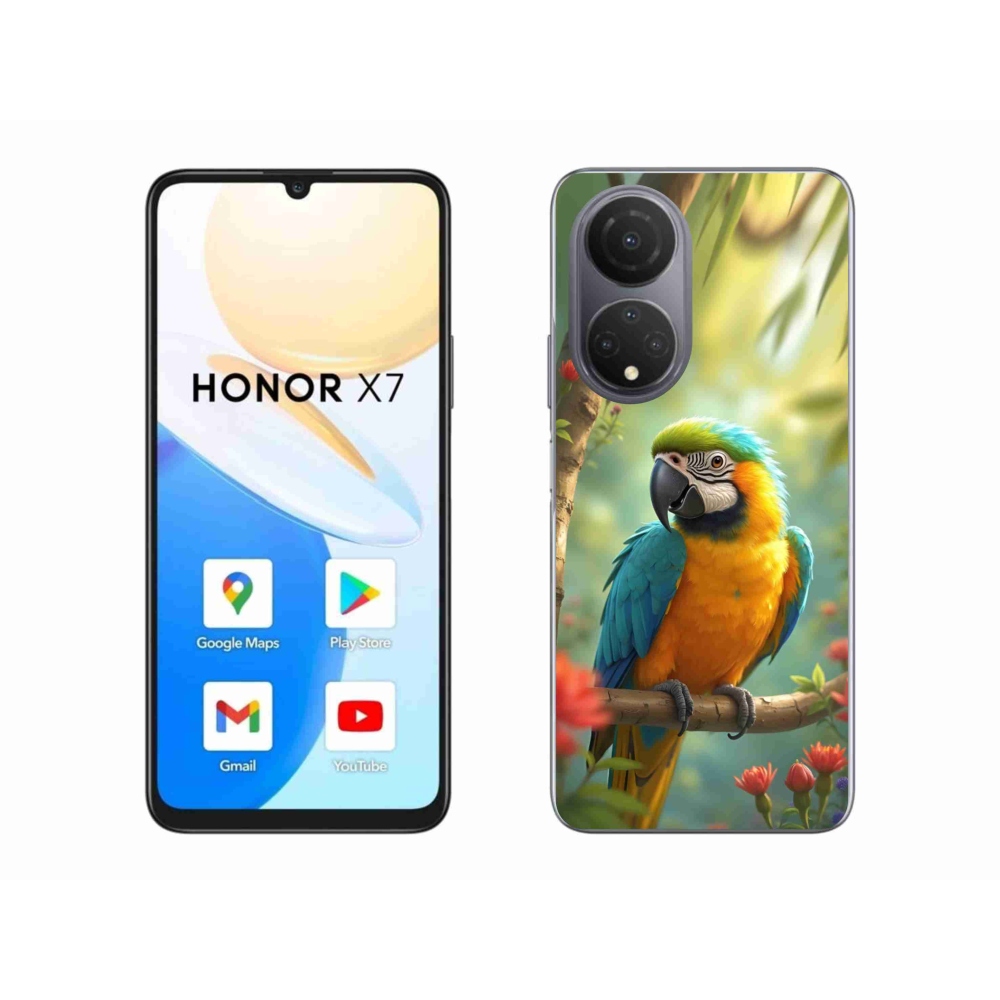 Gelový kryt mmCase na Honor X7 - papoušek ara modrožlutá