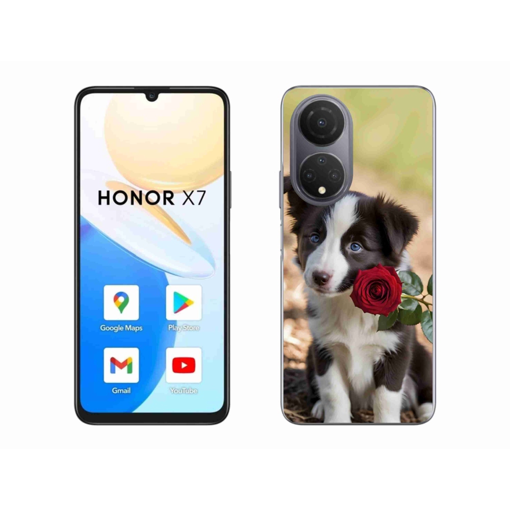 Gelový kryt mmCase na Honor X7 - roztomilá border kolie s růží