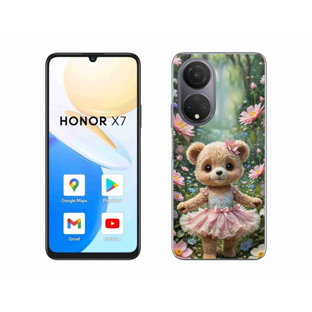 Gelový kryt mmCase na Honor X7 - roztomilý medvídek v květinách