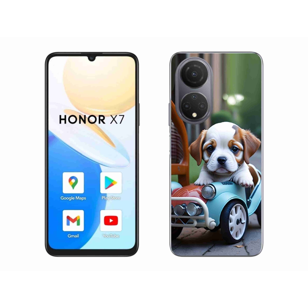 Gelový kryt mmCase na Honor X7 - štěně v retro autě