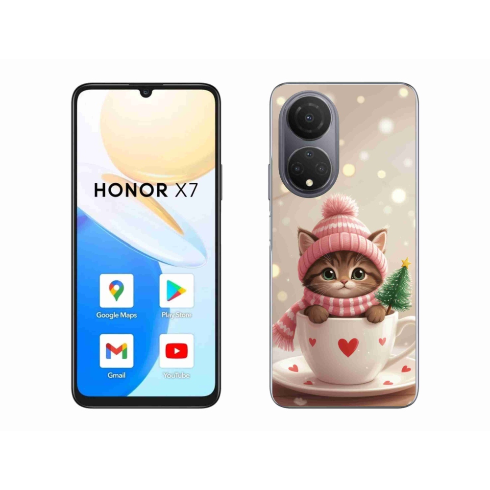 Gelový kryt mmCase na Honor X7 - vánoční kotě v hrnku