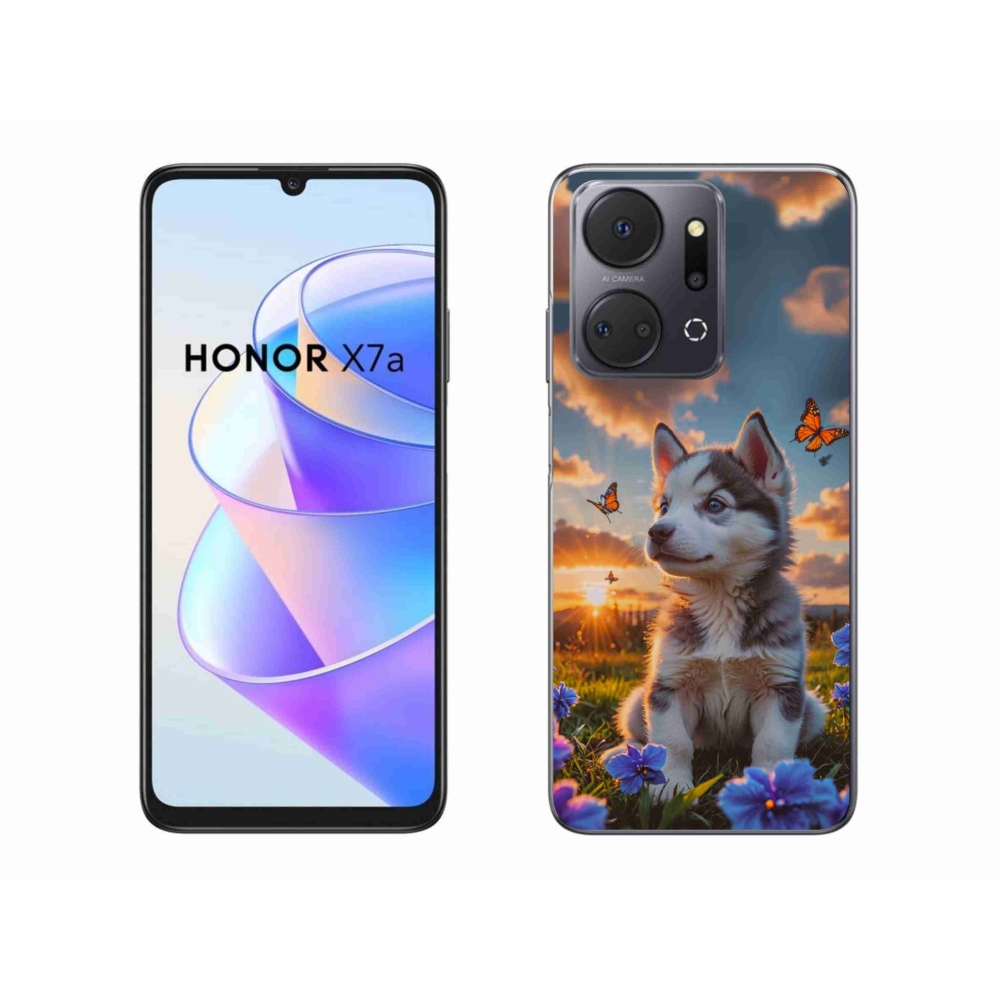 Gelový kryt mmCase na Honor X7a - husky při západu slunce