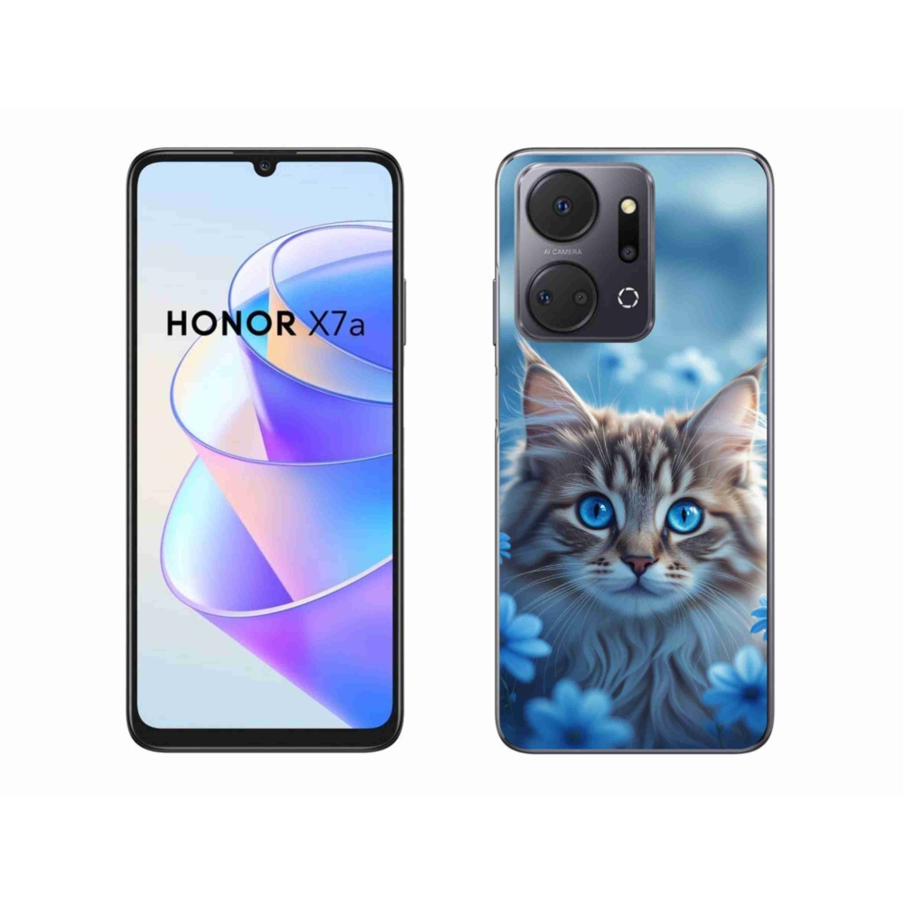 Gelový kryt mmCase na Honor X7a - koťátko v modrých květech