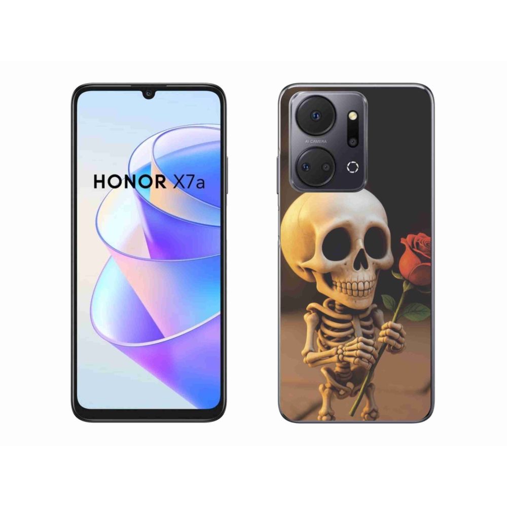 Gelový kryt mmCase na Honor X7a - kostlivec s růží